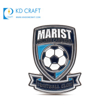 Wholesale china custom metal zinc alloy casting enamel silver plated soccer sports football badge for souvenir